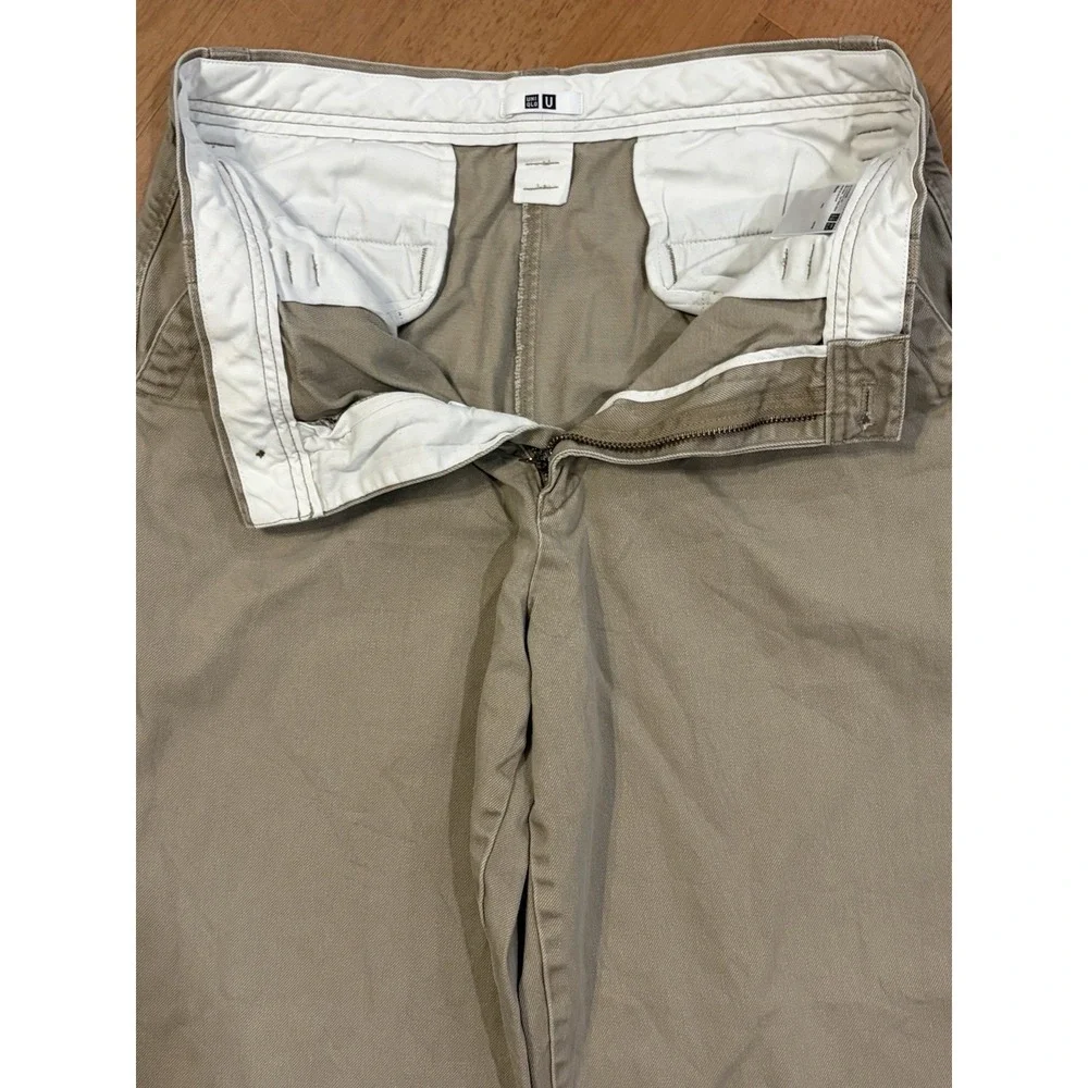 Uniqlo U Pants Mens 32 Khaki Chino Barrel Wide Leg Relaxed Loose Casual Utility